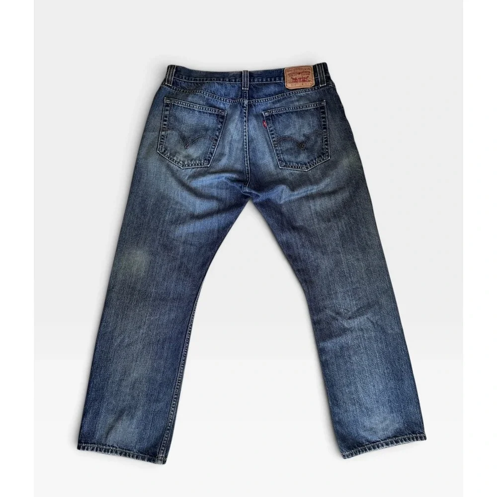 Levi's 514 Slim Straight Jeans W36 L30 Blue Distressed Faded Denim